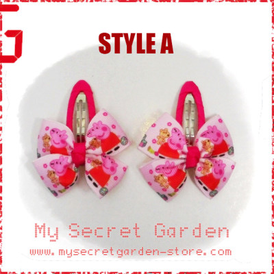 Peppa Pig Grosgrain Ribbon Girls Hair Bows Clip BB Hair Pin